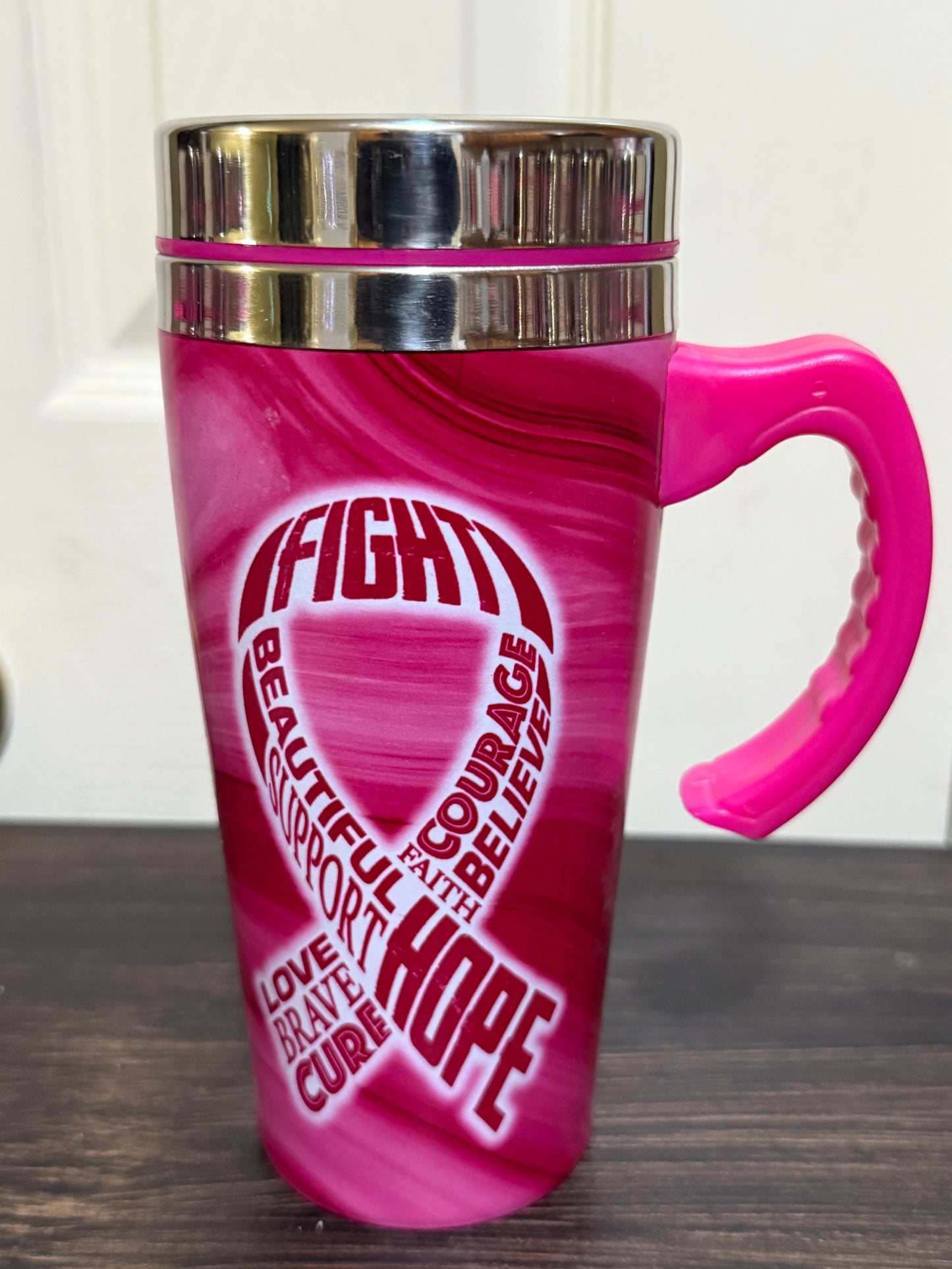 Travel Mug, Stainless Steel 16oz, Breast Cancer Awareness Themed