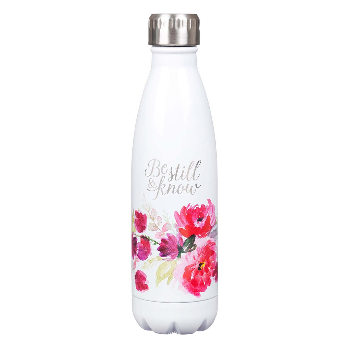 Water Bottle, Stainless Steel, Be Still & Know White Floral - 17oz