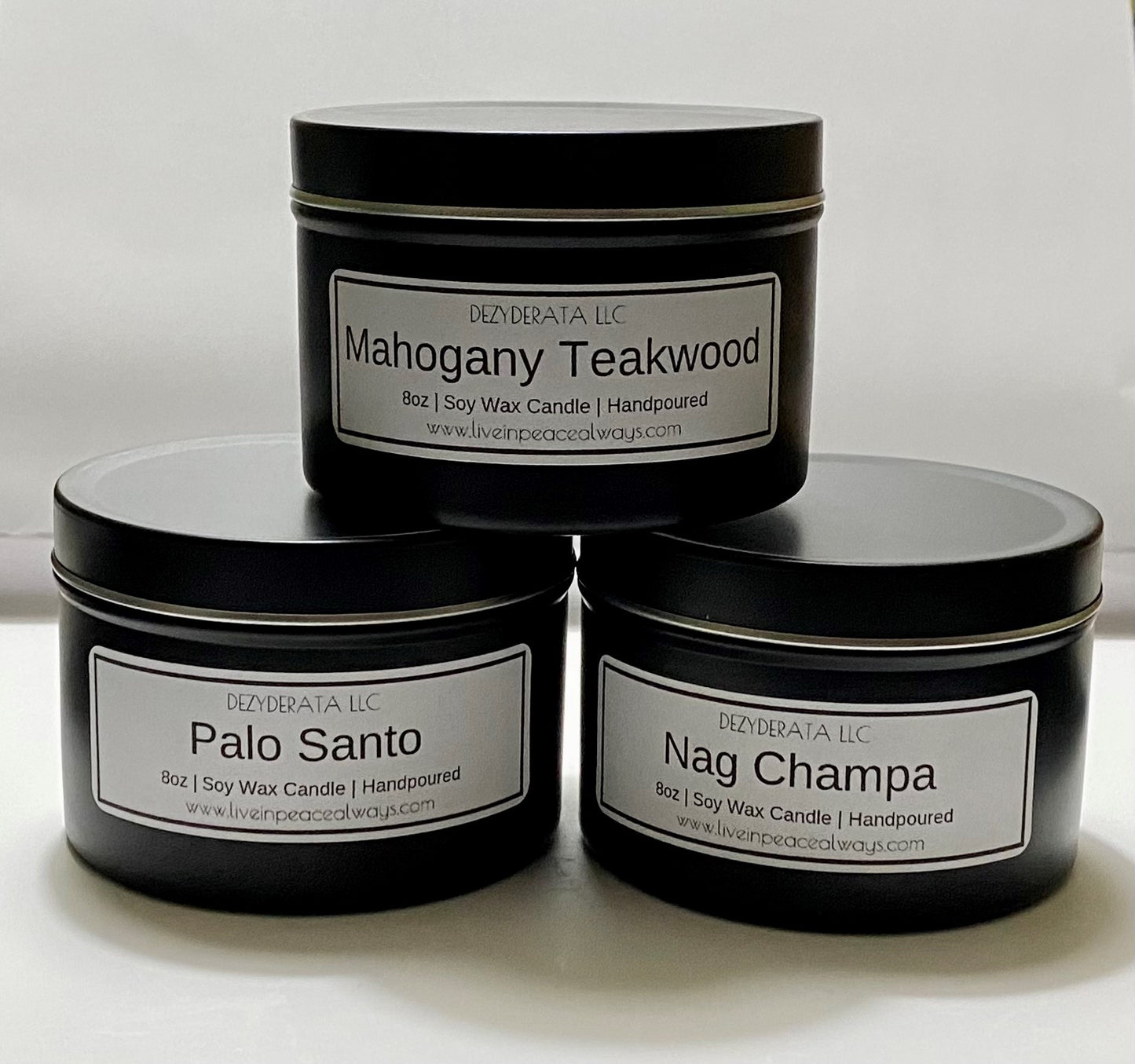 Candles, Handmade Soy Wax Candle Tin, Assorted Scents, Black - 8oz