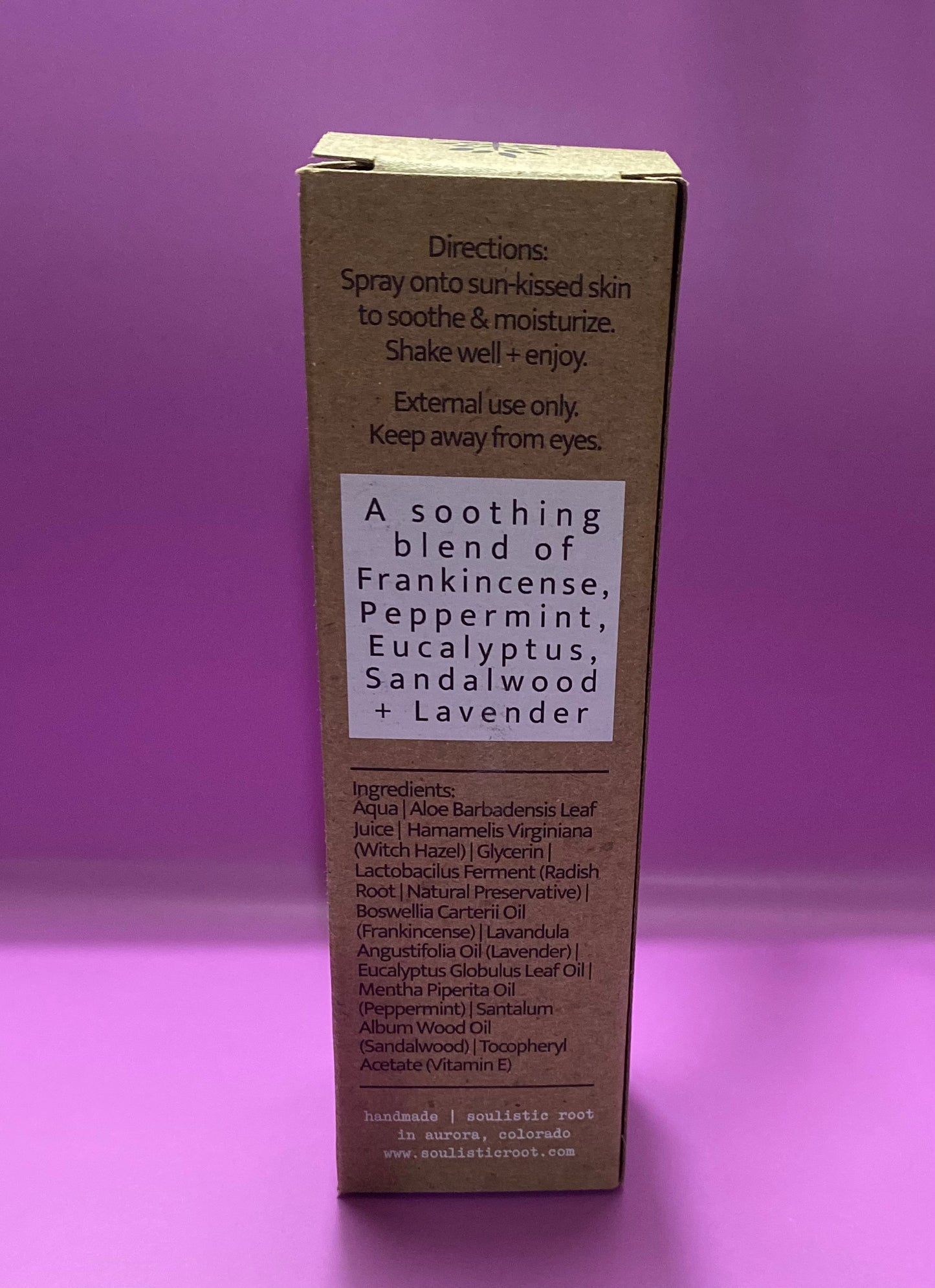 After Sun, Soulistic Root After Sun Spray, with Aloe Vera and Vitamin E, 2 fl oz.