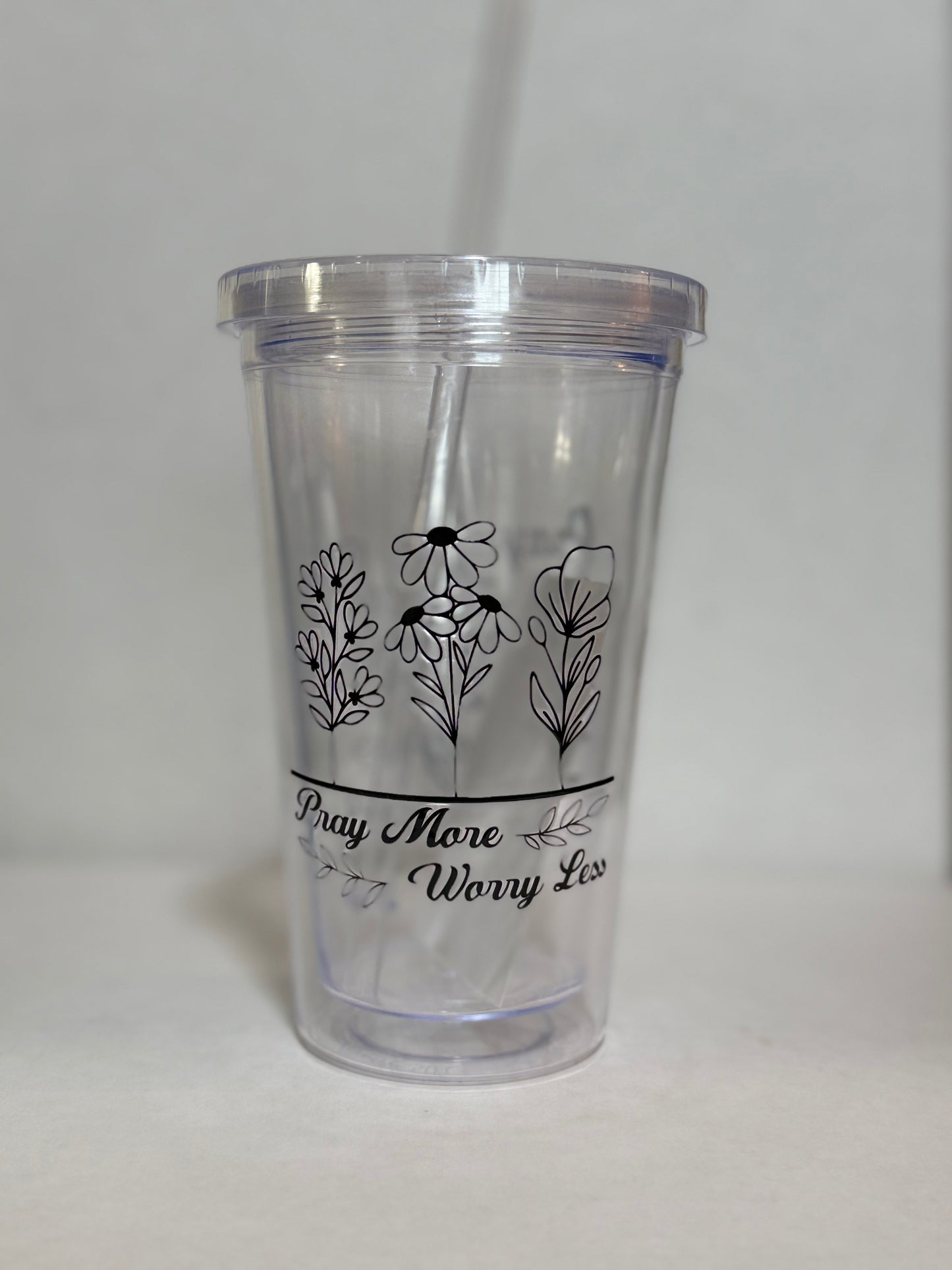 Tumbler, (Clearance) Inspirational Clear Acrylic Tumbler with Lid and Straw 16oz