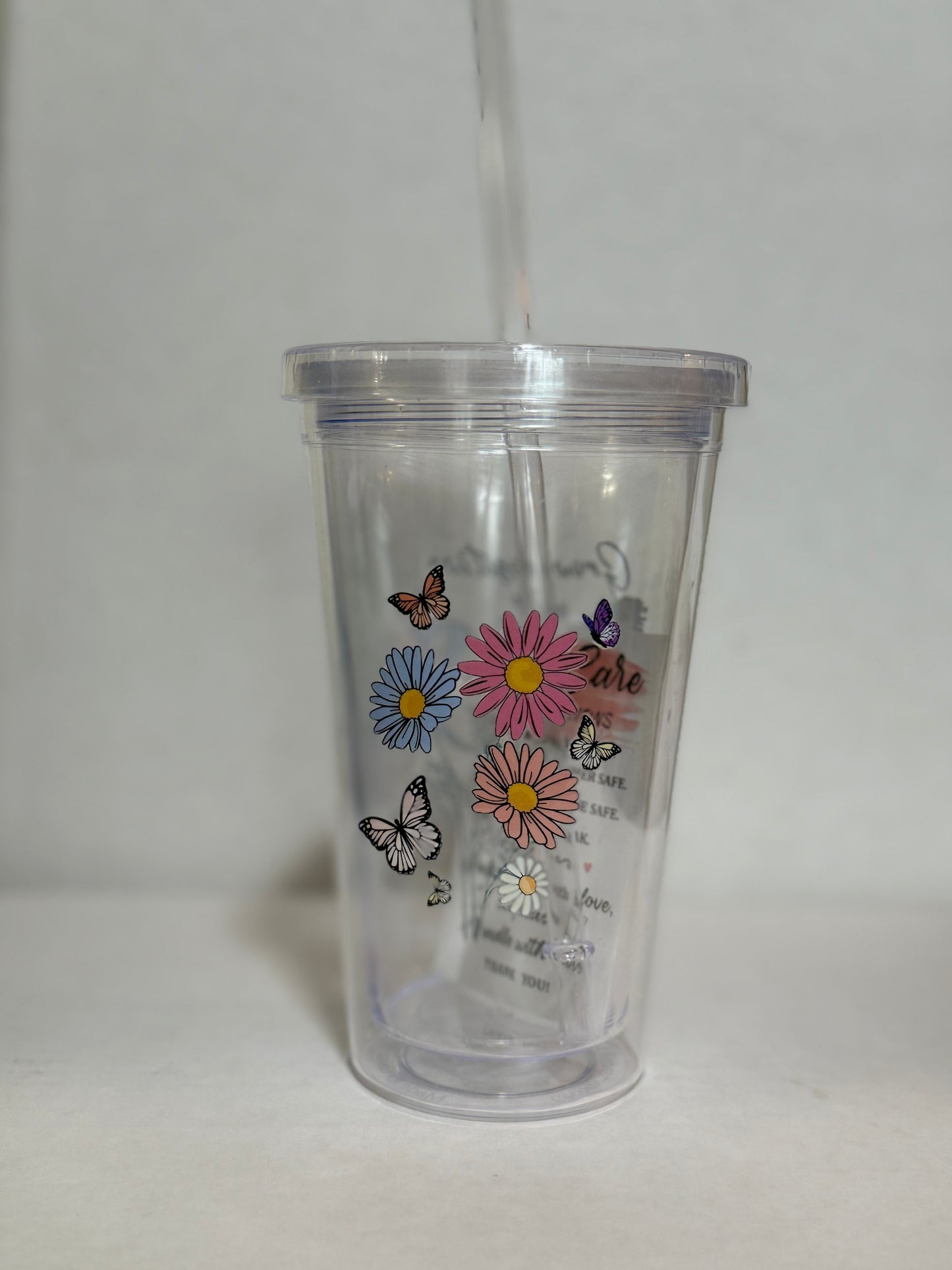 Tumbler, (Clearance) Inspirational Clear Acrylic Tumbler with Lid and Straw 16oz