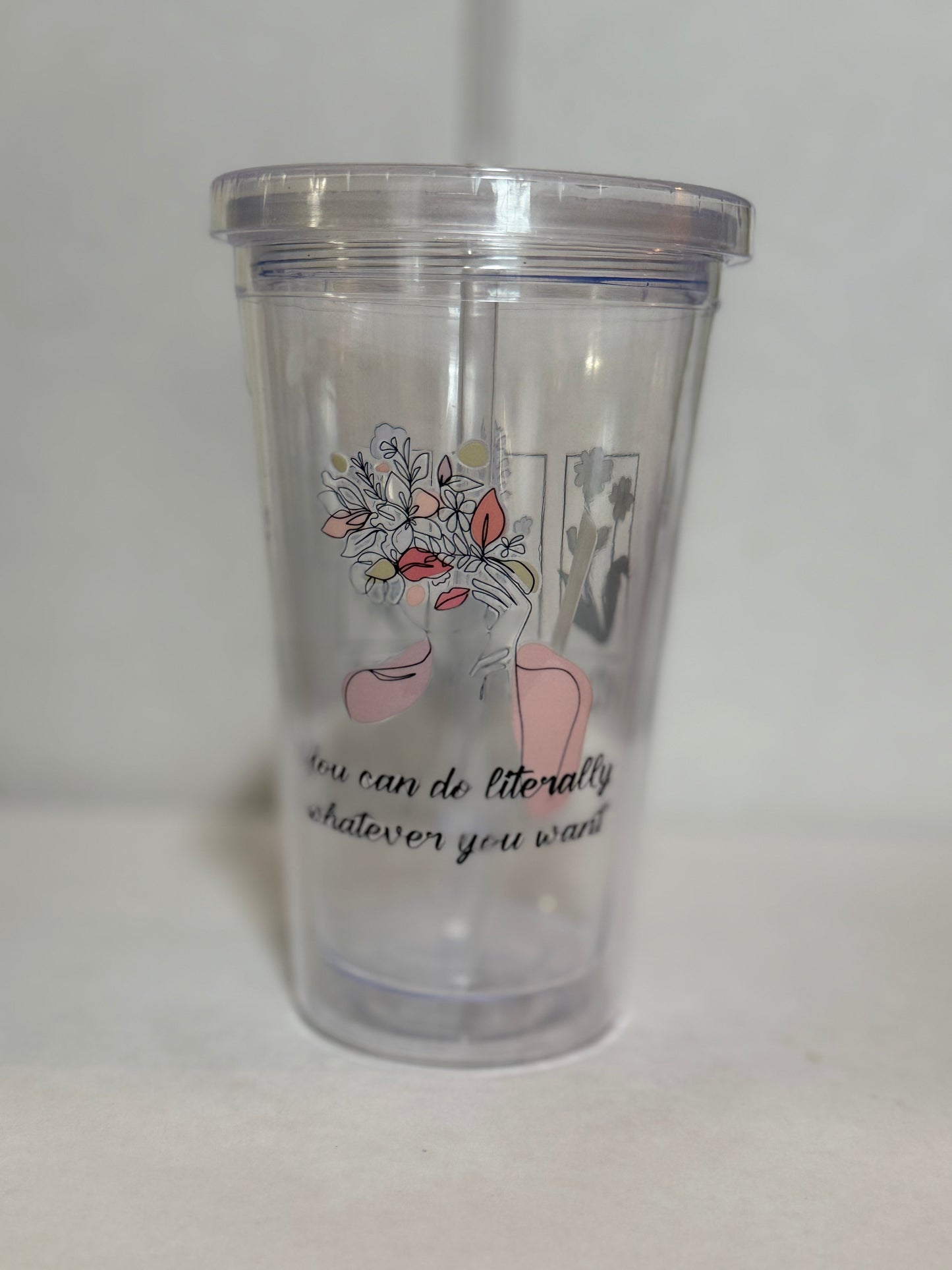 Tumbler, (Clearance) Inspirational Clear Acrylic Tumbler with Lid and Straw 16oz