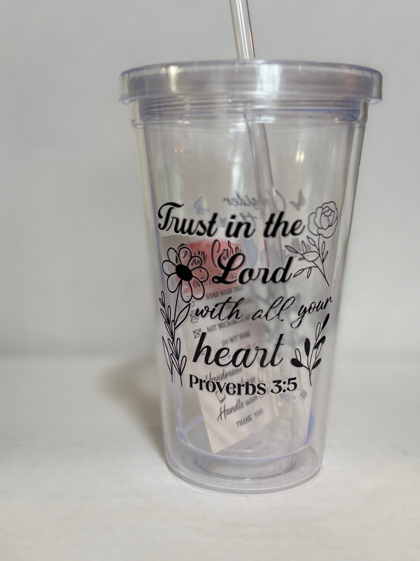 Tumbler, (Clearance) Inspirational Clear Acrylic Tumbler with Lid and Straw 16oz