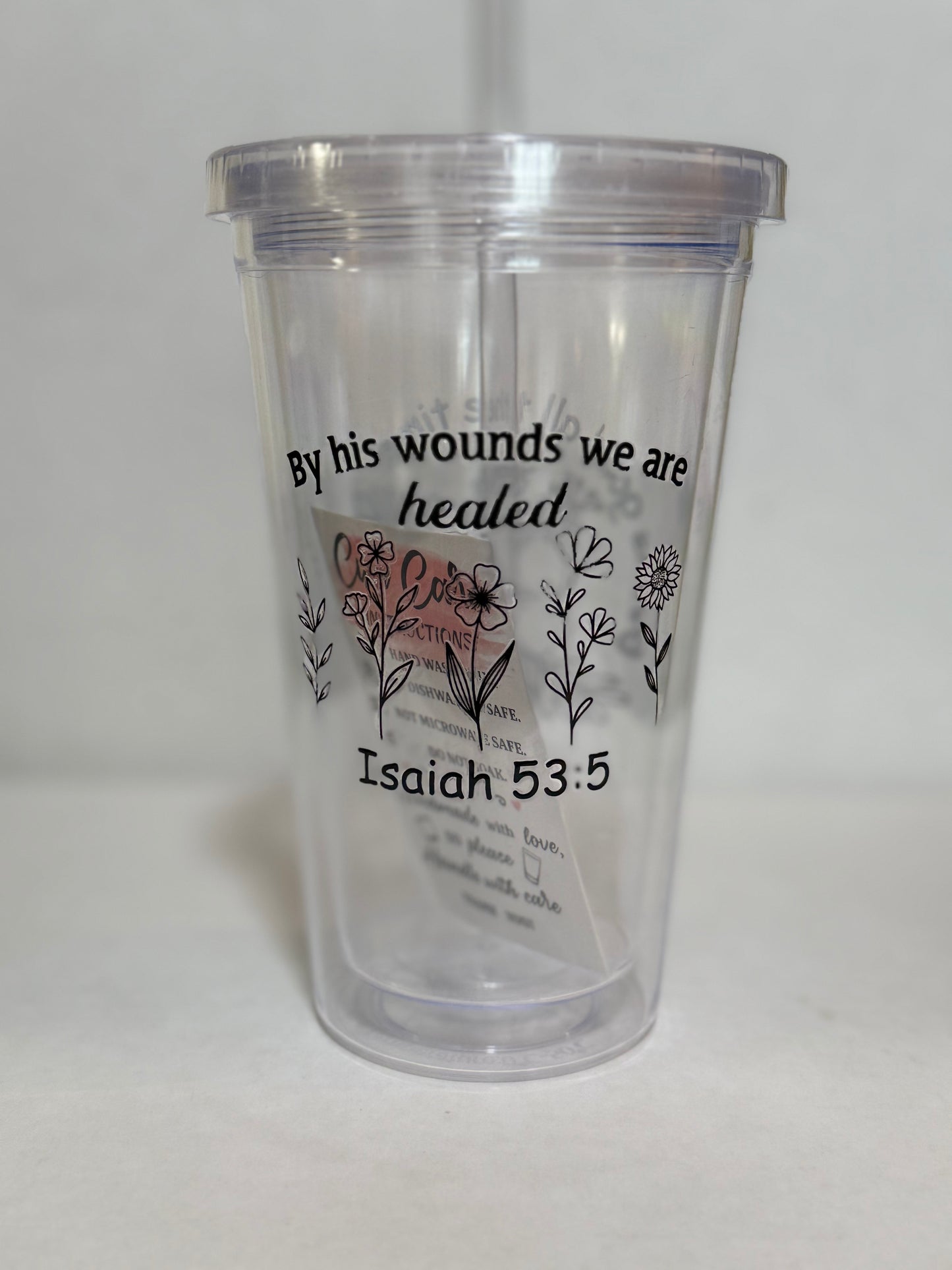 Tumbler, (Clearance) Inspirational Clear Acrylic Tumbler with Lid and Straw 16oz