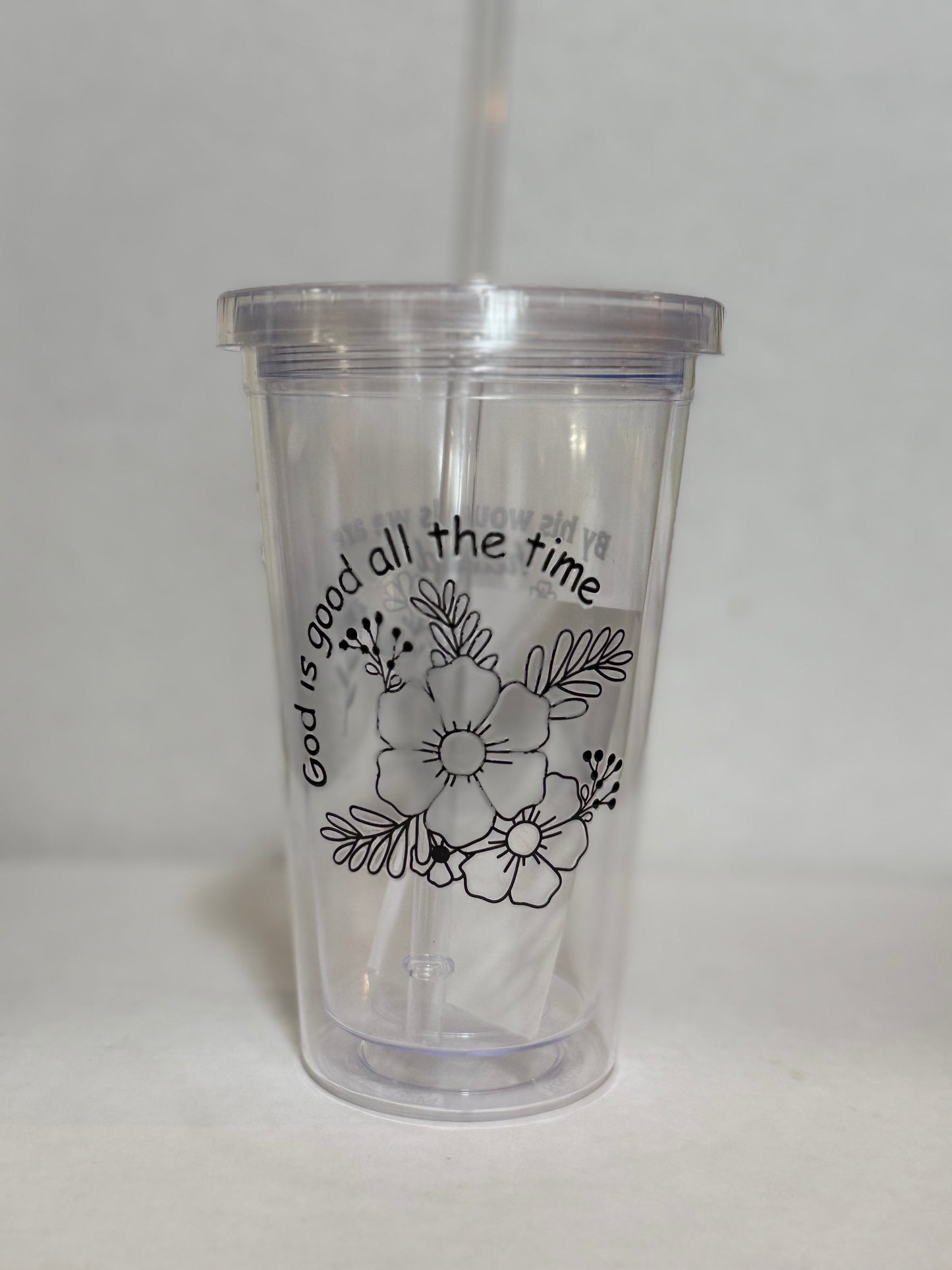Tumbler, (Clearance) Inspirational Clear Acrylic Tumbler with Lid and Straw 16oz