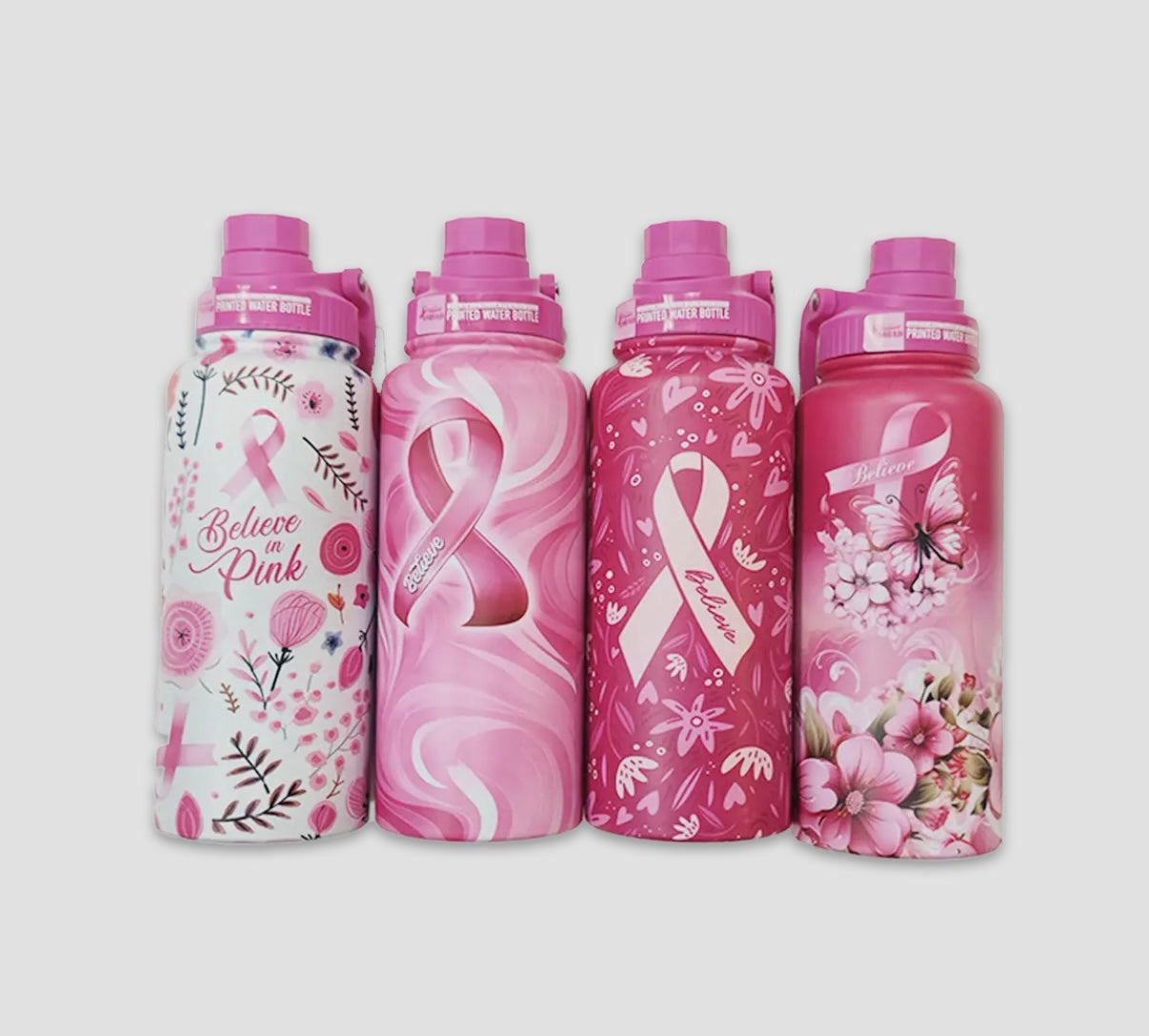 Water Bottle, Stainless Steel 34oz, Breast Cancer Awareness Themed