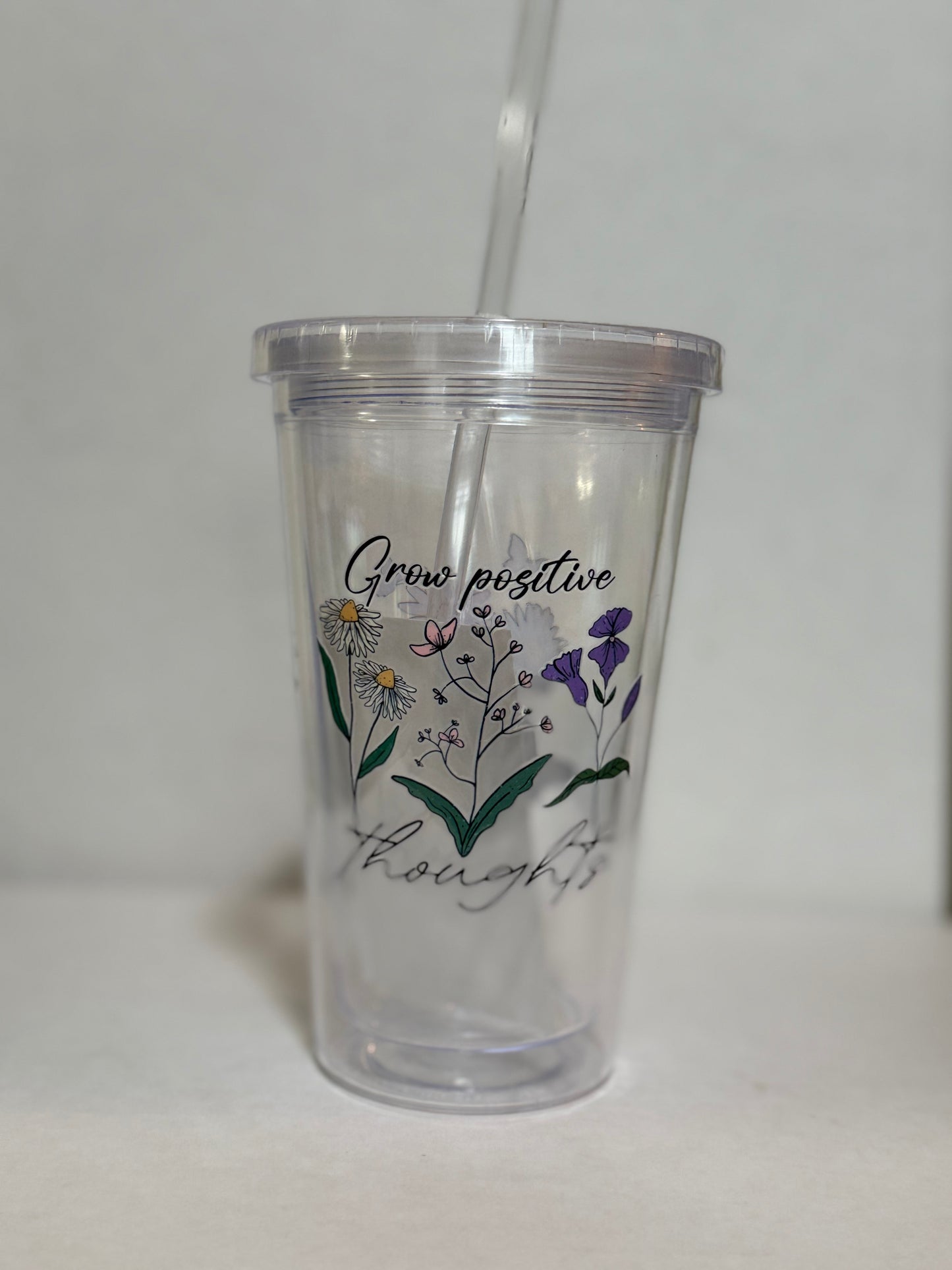 Tumbler, (Clearance) Inspirational Clear Acrylic Tumbler with Lid and Straw 16oz