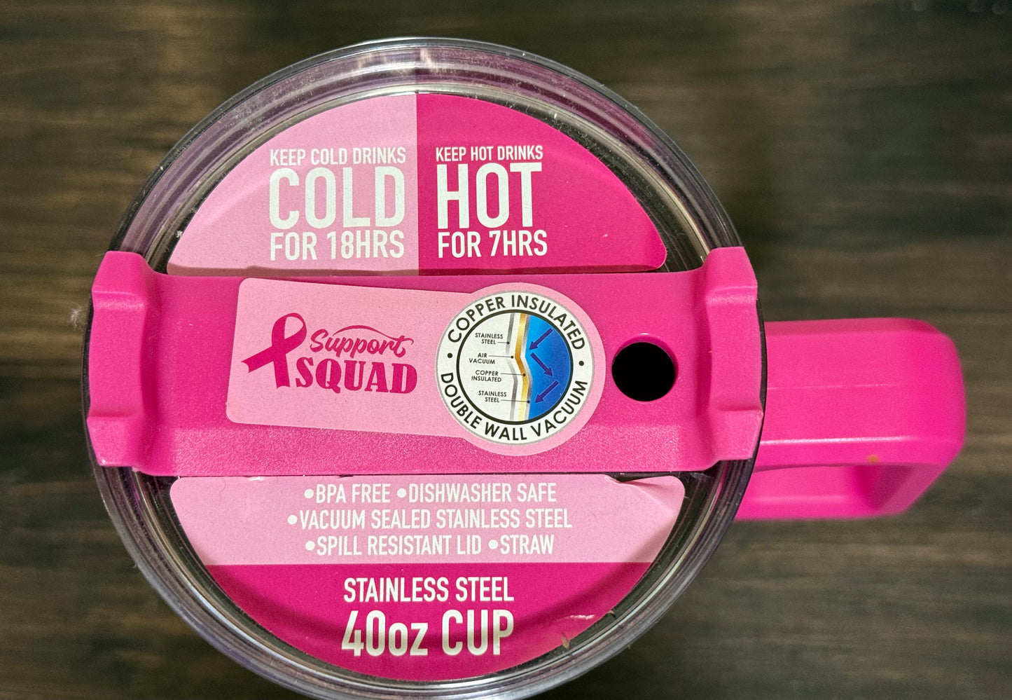 Insulated SS Tumbler with Straw 40oz, Breast Cancer Awareness Themed