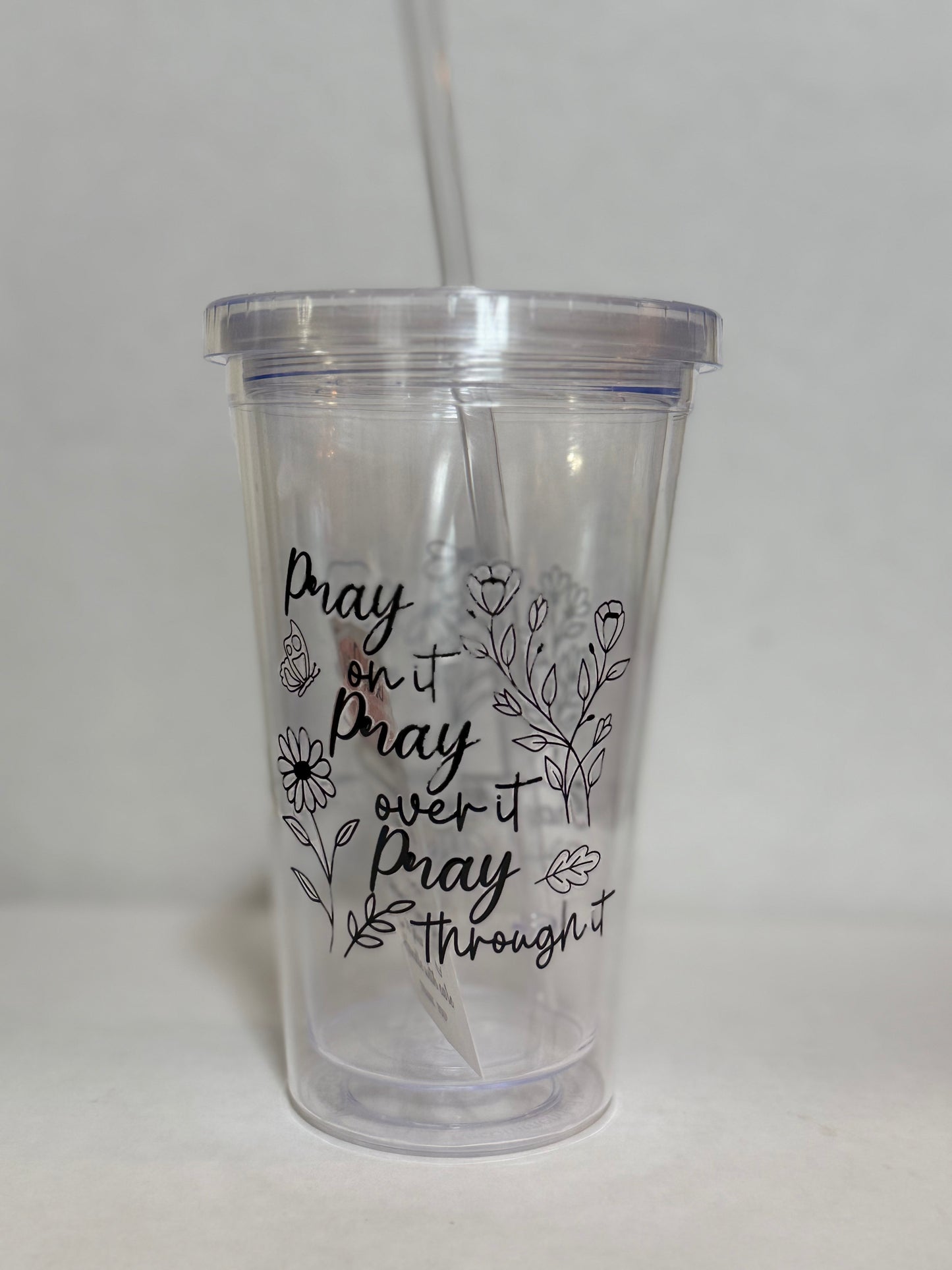Tumbler, (Clearance) Inspirational Clear Acrylic Tumbler with Lid and Straw 16oz