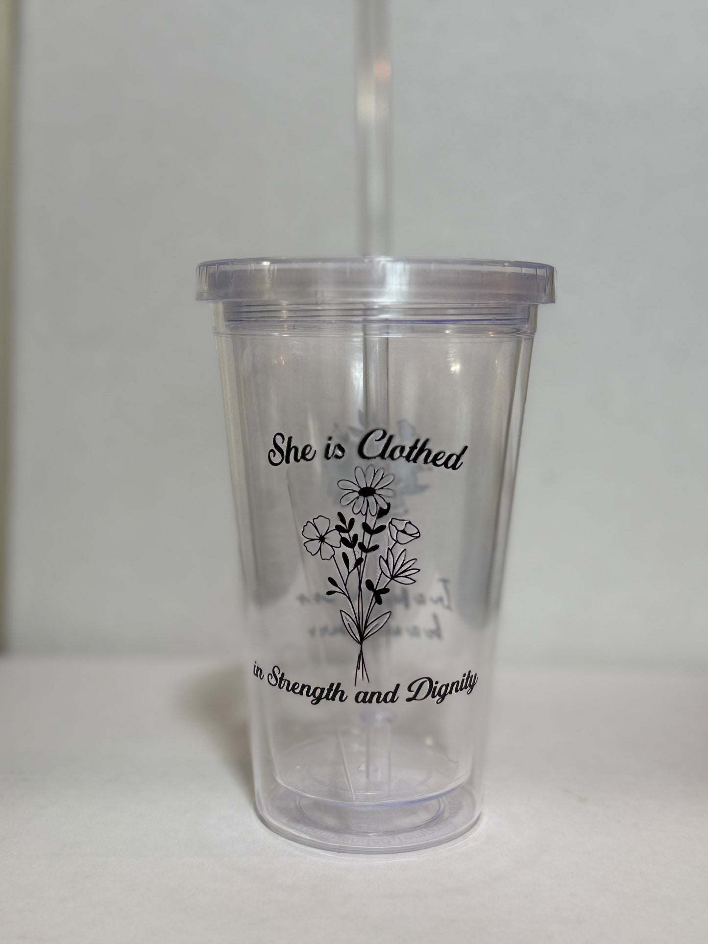 Tumbler, (Clearance) Inspirational Clear Acrylic Tumbler with Lid and Straw 16oz