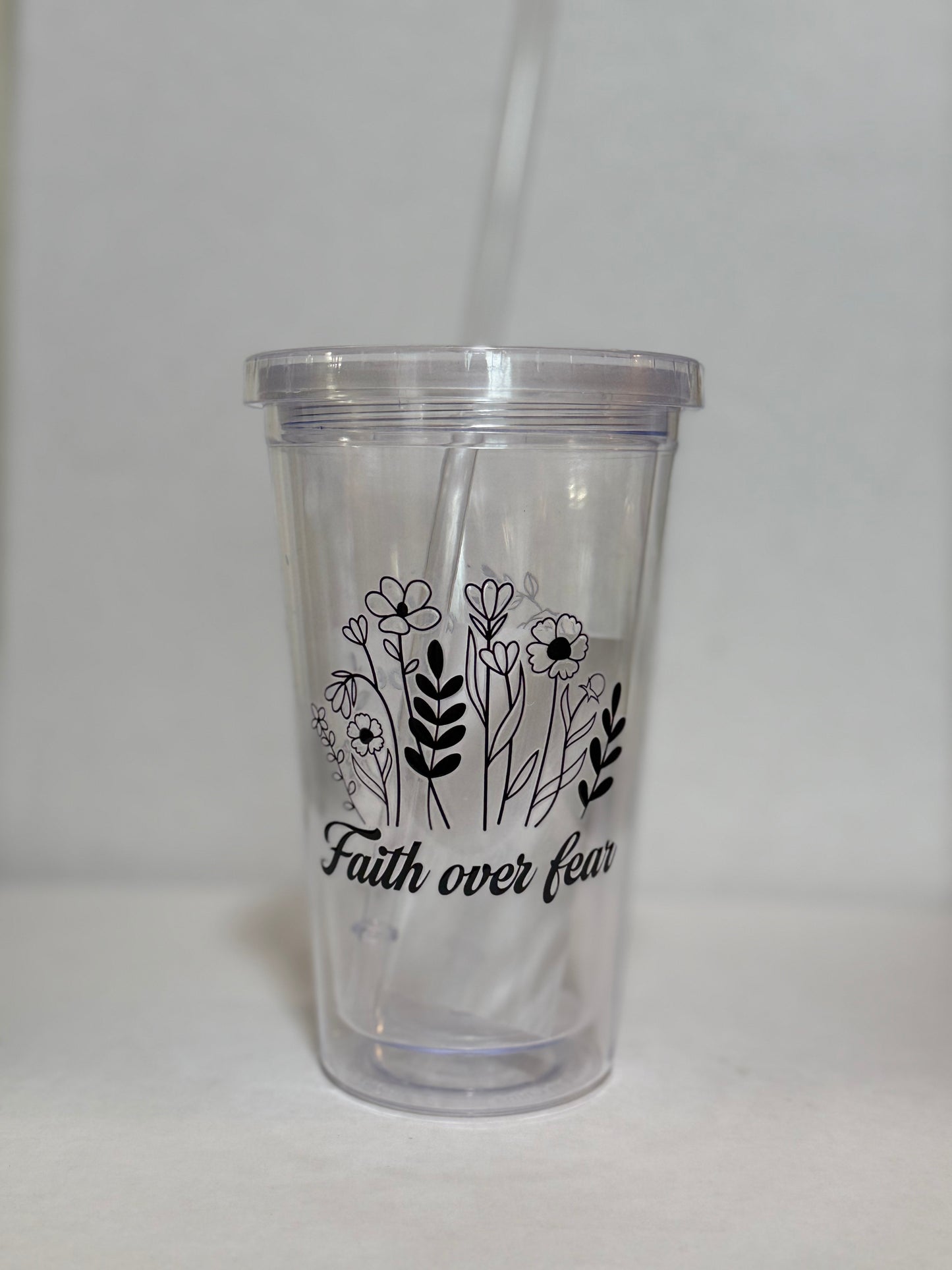 Tumbler, (Clearance) Inspirational Clear Acrylic Tumbler with Lid and Straw 16oz