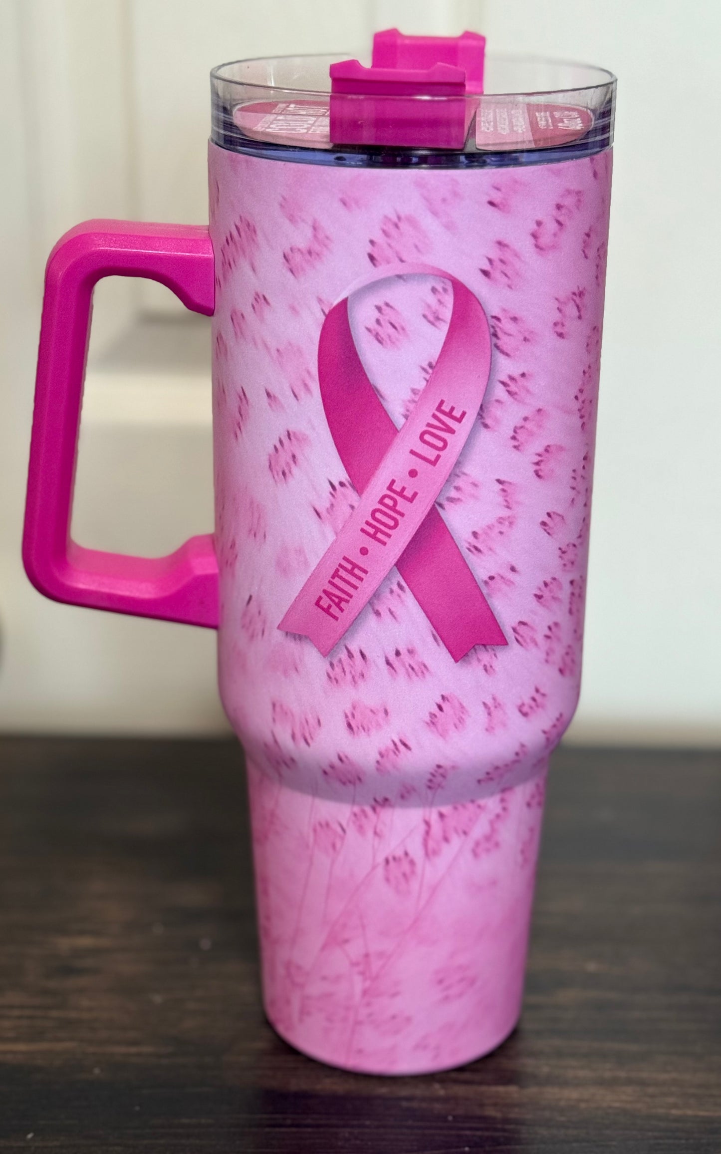 Insulated SS Tumbler with Straw 40oz, Breast Cancer Awareness Themed