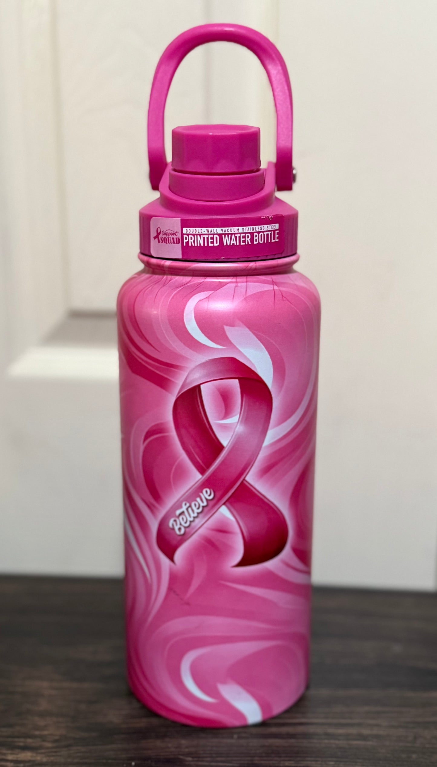 Water Bottle, Stainless Steel 34oz, Breast Cancer Awareness Themed