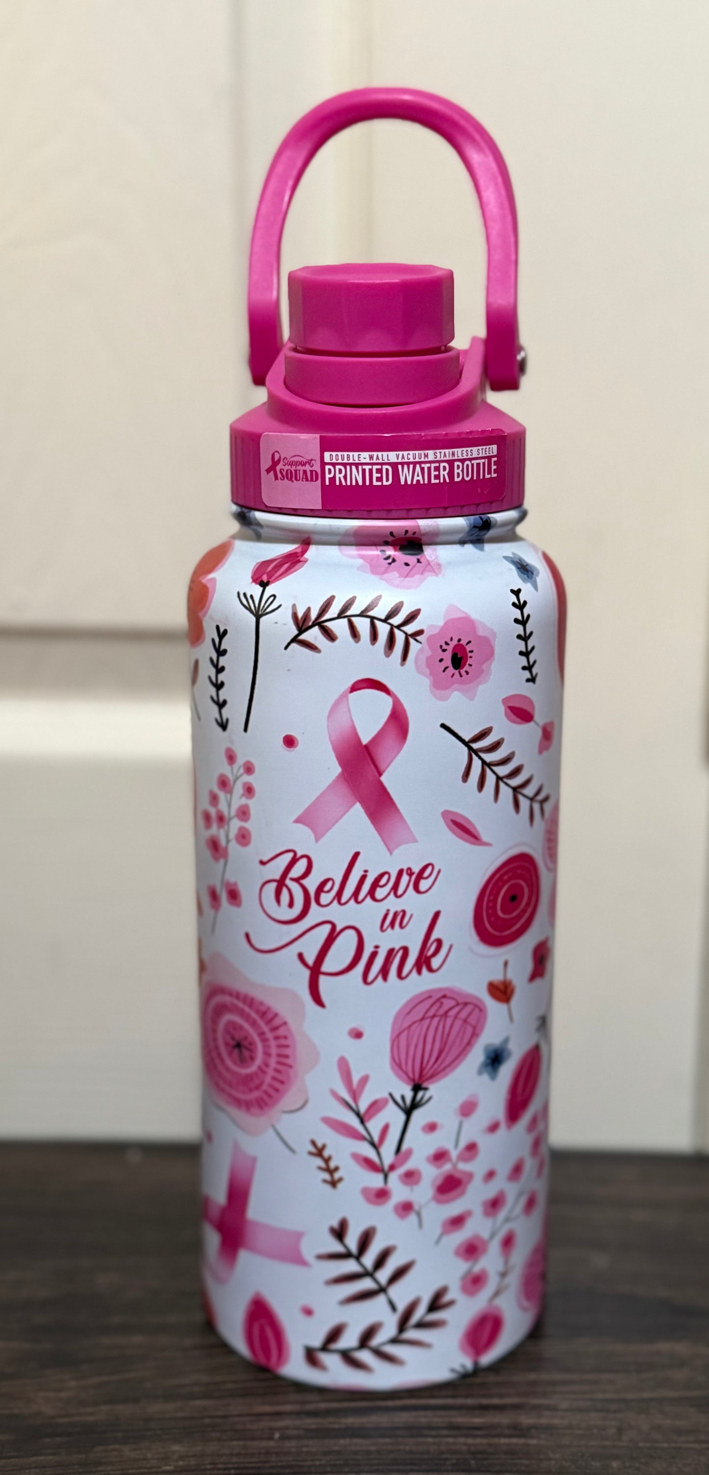 Water Bottle, Stainless Steel 34oz, Breast Cancer Awareness Themed