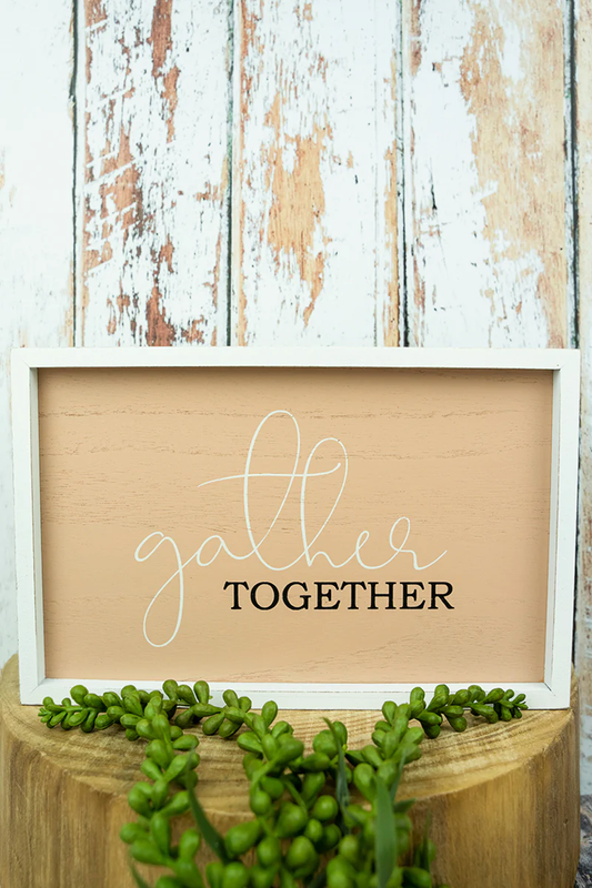 Decoración del hogar de otoño, letrero de otoño enmarcado en madera 'Gather Together', 6,5 x 10 pulgadas - 1 ct