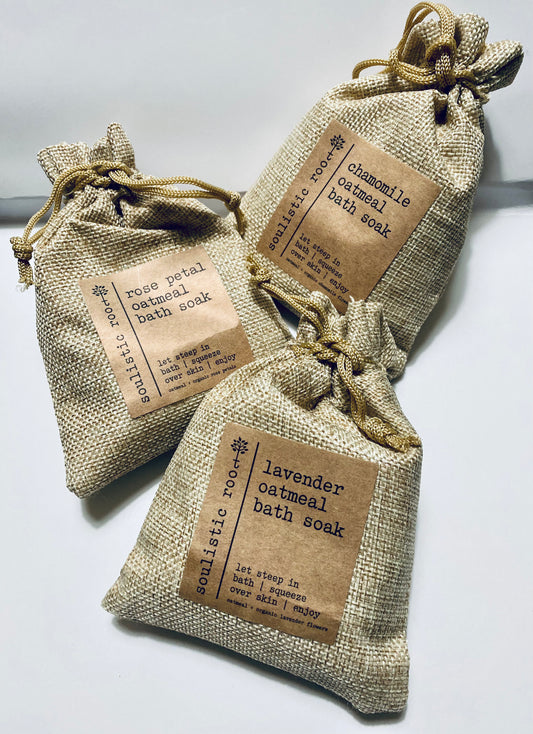 Baño en remojo, baño en remojo con avena y hierbas de raíz soulística | Té de Baño, Lavanda - Rosa - Manzanilla