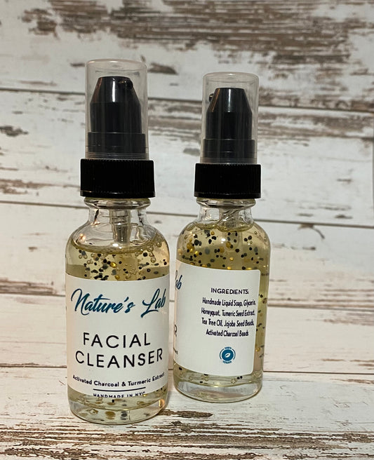 Limpiador facial, carbón activado de Nature's Lab y aceite de árbol de té con perlas de vitamina E - Limpiador/lavado facial desintoxicante 1oz