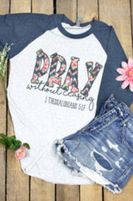 Apparel, Pray Without Ceasing Tri-Blend Unisex 3/4 Raglan, Floral