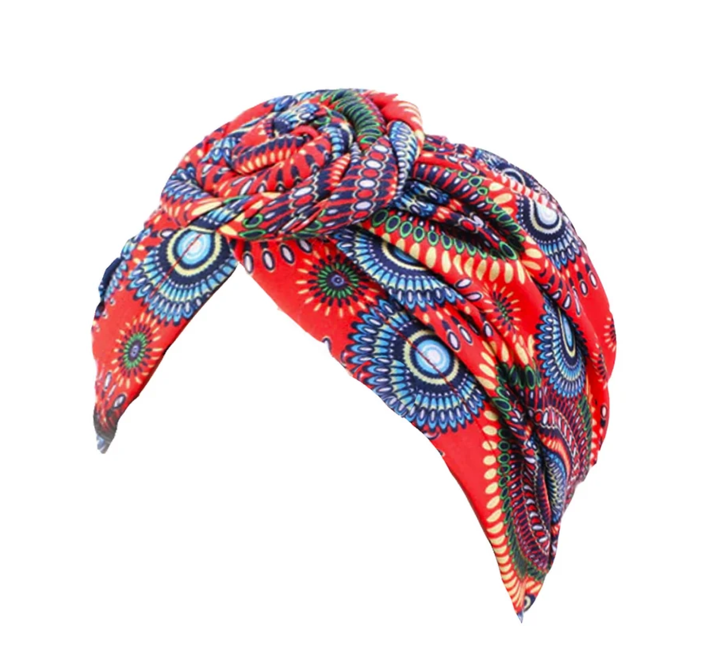Headwrap, Red and Blue Circles, Pre-Tied Turban, Headwrap, Ankara headscarf, Chemo hat or Alopecia cap - 1 count